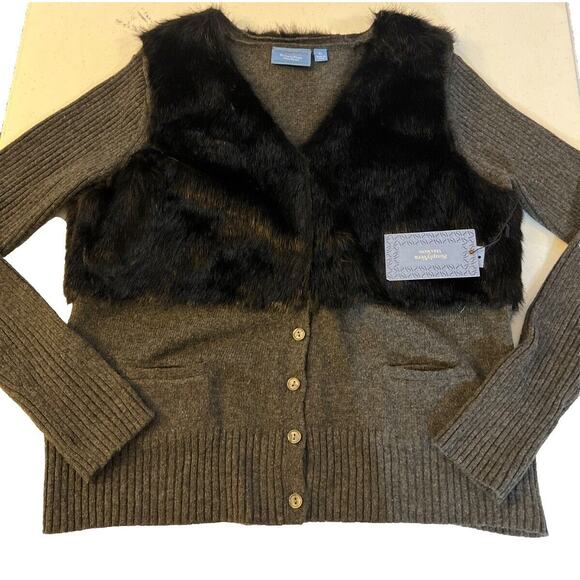 SIMPLY VERA WANG XL Fur Front Wool Blend Sweater Cardigan Charcoal Gray $78 NWT - Picture 6 of 13